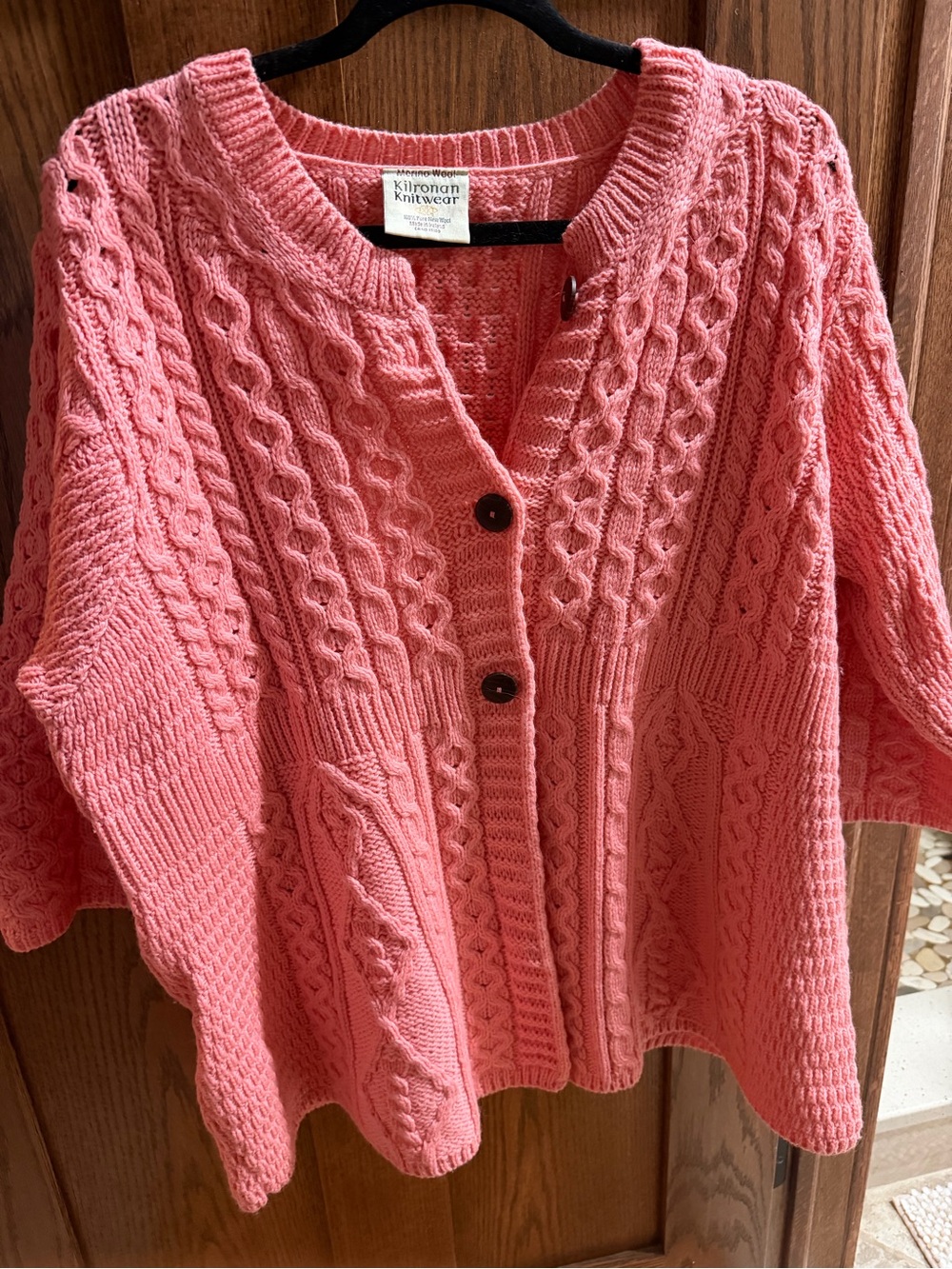 Coral Cable-Knit Button Cardigan